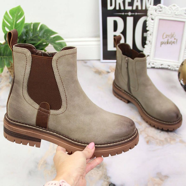 Botki sztyblety na platformie ocieplane eVento W EVE368A beżowy brązowe 1