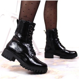 Botki trapery lakierowane ocieplane Jezzi W JEZ369 czarne 2