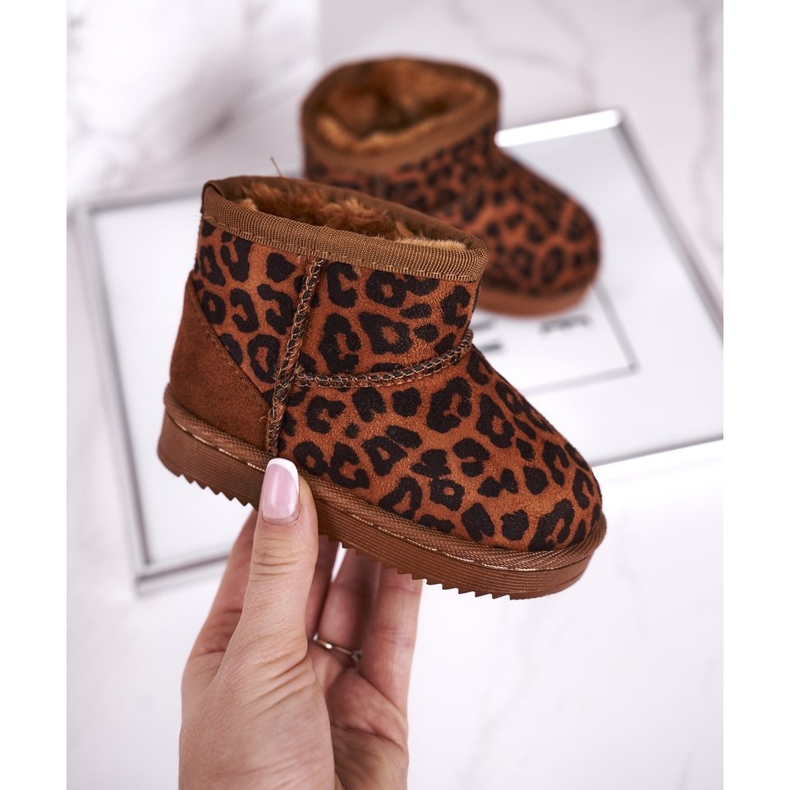 Ocieplane Dziecięce Młodzieżowe Botki Śniegowce Panterka Gooby brązowe 2