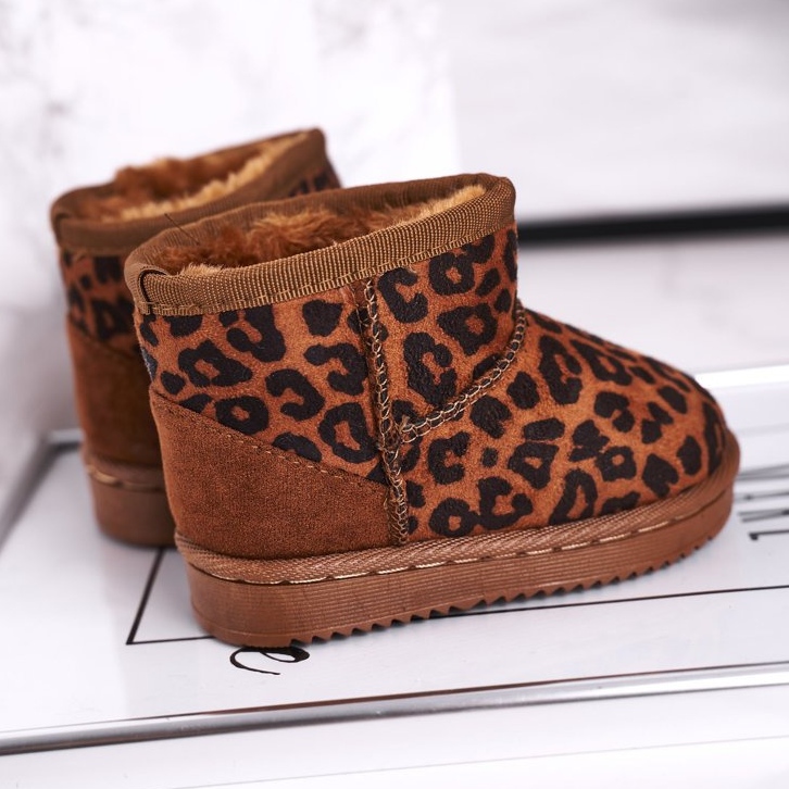Ocieplane Dziecięce Młodzieżowe Botki Śniegowce Panterka Gooby brązowe 1