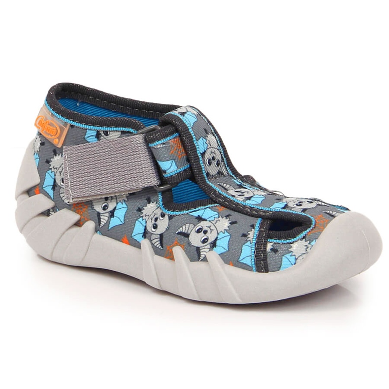 Kapcie dziecięce na rzep z nietoperzem szare Befado 1