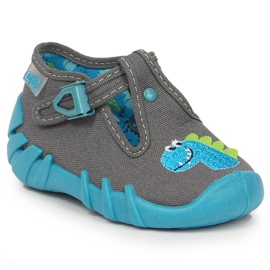 Kapcie chłopięce klamra z dinozaurem szare Befado 1