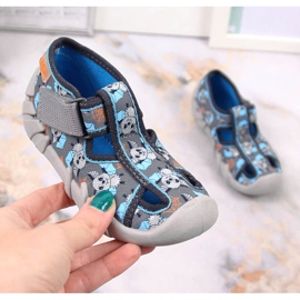 Kapcie dziecięce na rzep z nietoperzem szare Befado 2