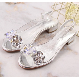 Transparentne sandały na płaskim obcasie z kamieniami srebrne Sabatina 380-8 srebrny 3