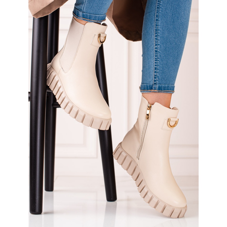 W. Potocki Botki damskie na platformie Potocki beżowe beżowy 1