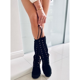 Oficerki sznurowane zamszowe Charlize Black czarne 1