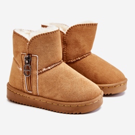 Dziecięce Wsuwane Ocieplane Botki Śniegowce Camel Catellie brązowe 2
