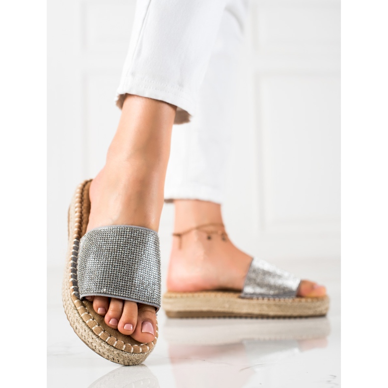 SHELOVET Klapki z cyrkoniami srebrny szare 1