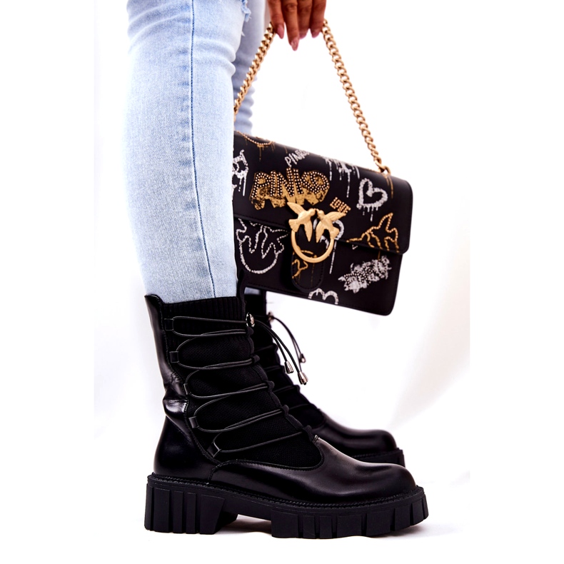 Botki damskie workery ze skarpetą Basido czarne 5