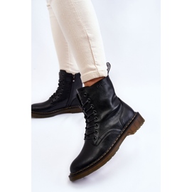 Damskie Skórzane Botki Ocieplane Na Suwak GOE II2N4060 Czarne 2