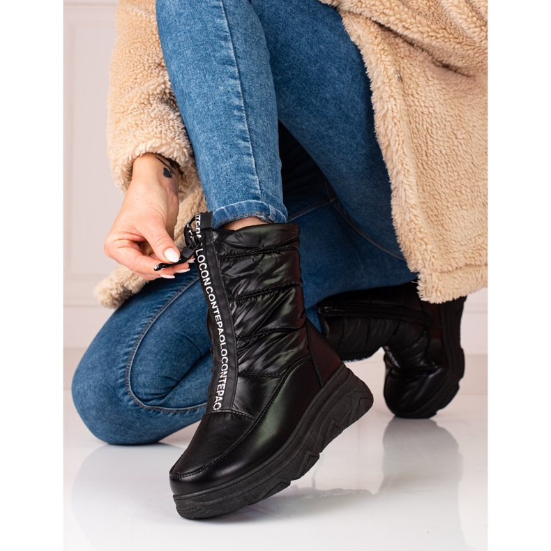 W. Potocki Czarne śniegowce damskie na platformie Potocki 2