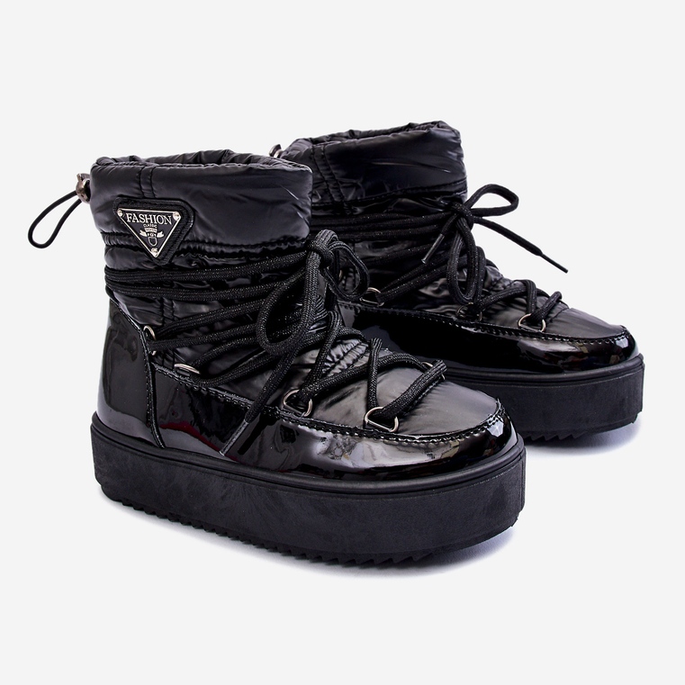 Dziecięce Śniegowce Ocieplane Sznurowane Czarne Colina 1