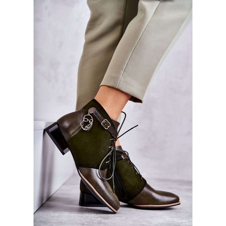 Damskie Skórzane Botki Trzewiki Maciejka 5743A-09 Zielone 1