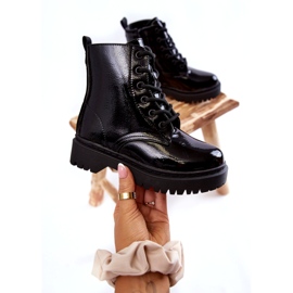 Vinceza Dziecięce Botki Lakierowane Z Suwakiem Czarne Julie 2