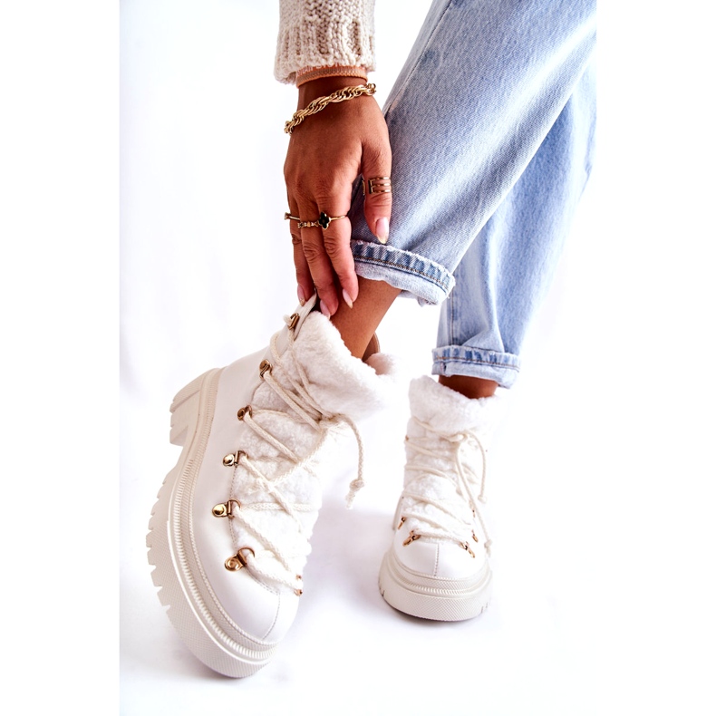 PS1 Eko-Skóra Ocieplane Botki Trapery Białe Arisa 1