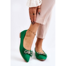 PS1 Damskie Baleriny W Szpic Z Ozdobną Kokardą Zielone Luminous 1