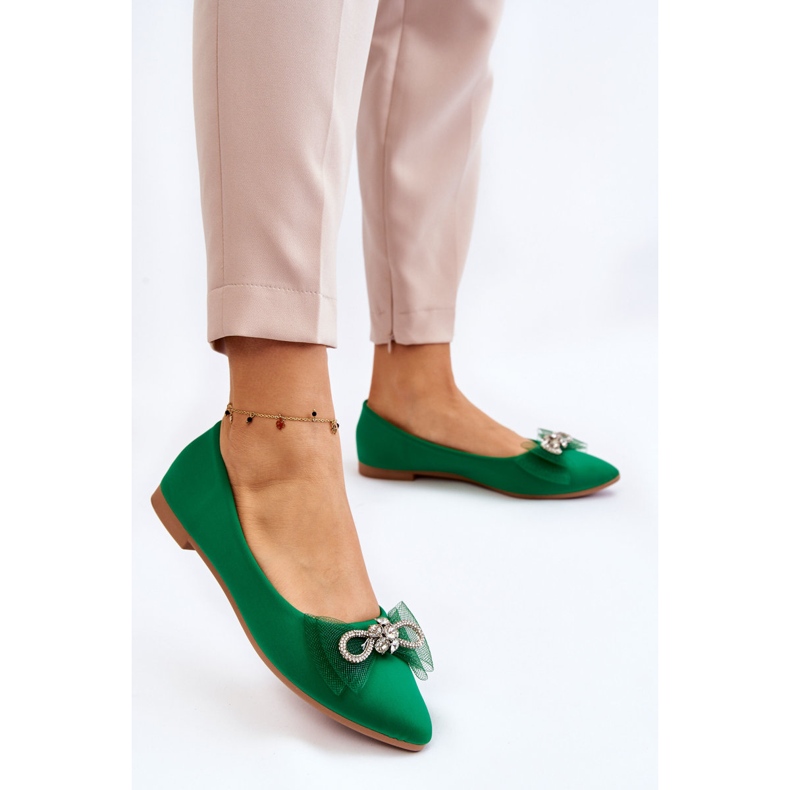 PS1 Damskie Baleriny W Szpic Z Ozdobną Kokardą Zielone Luminous 2