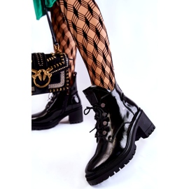 Vinceza Lakierowane Ocieplane Botki Sznurowane Czarne Ragnhild 1