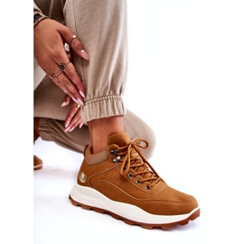 Damskie ocieplane buty trekkingowe trapery camel brązowe 4