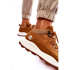 Damskie ocieplane buty trekkingowe trapery camel brązowe 3