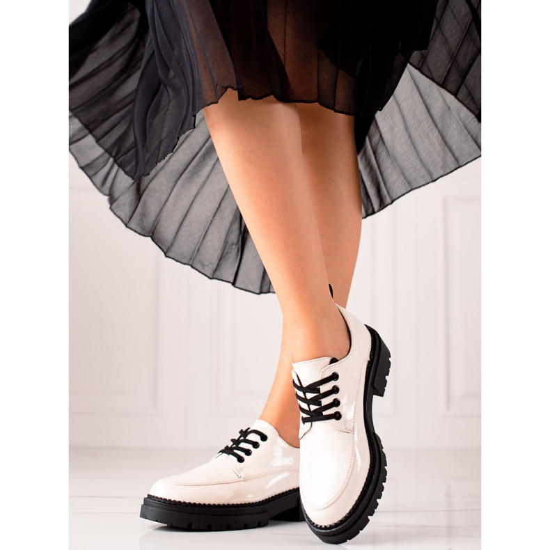 La.Fi Stylowe sznurowane półbuty białe czarne 2