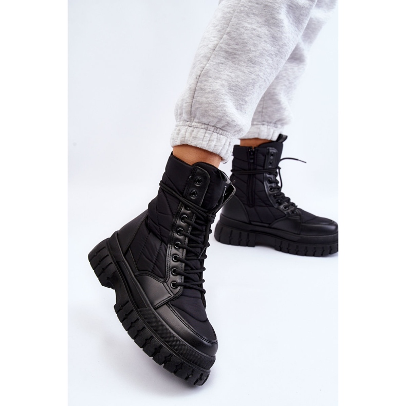 PA1 Damskie Botki Z Ociepleniem Sznurowane Czarne Ariadna 2