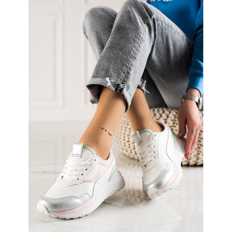 TRENDI Kolorowe Sneakersy Na Platformie białe różowe srebrny 1
