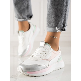 TRENDI Kolorowe Sneakersy Na Platformie białe różowe srebrny 3