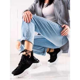 TRENDI Sznurowane Modne Sneakersy czarne 2