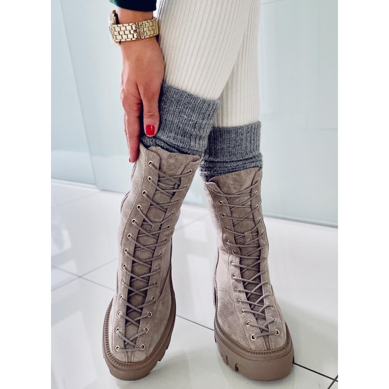 BM Botki damskie sznurowane Wayne Khaki beżowy szare 1