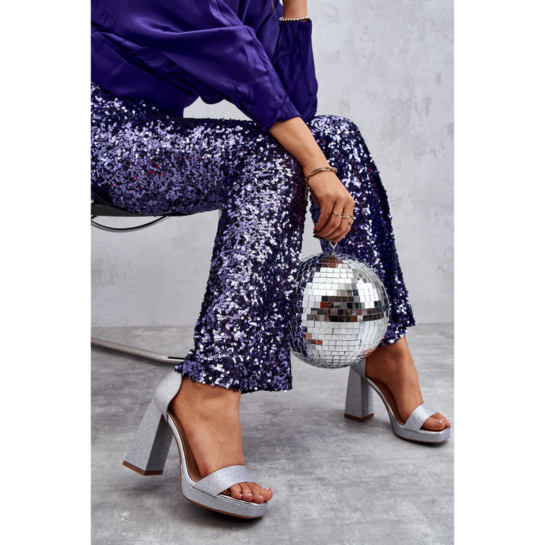 Błyszczące Sandałki Na Masywnym Obcasie Srebrne Calmi srebrny 1