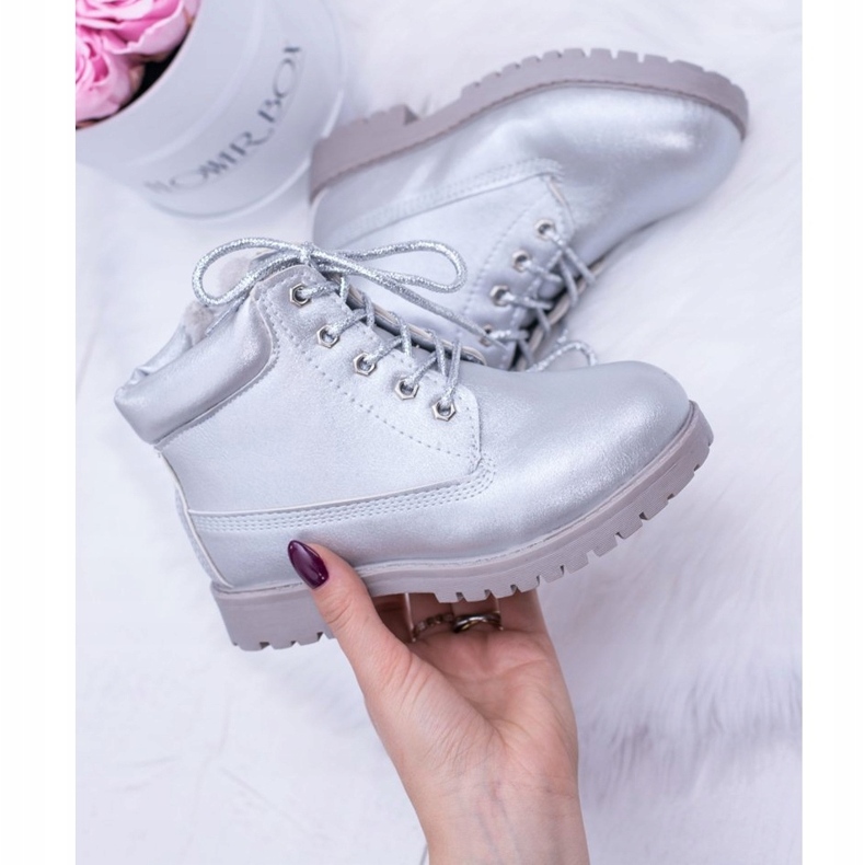 PA1 Dziecięce Ocieplane Srebrne Trapery Botki Dexter srebrny srebrny 4