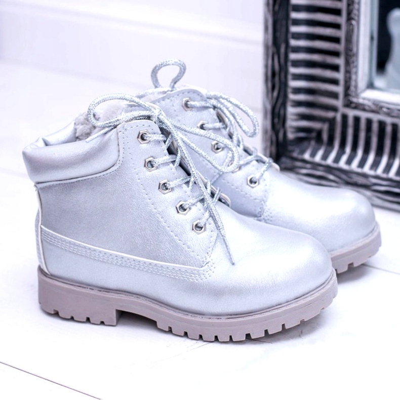 PA1 Dziecięce Ocieplane Srebrne Trapery Botki Dexter srebrny srebrny 3