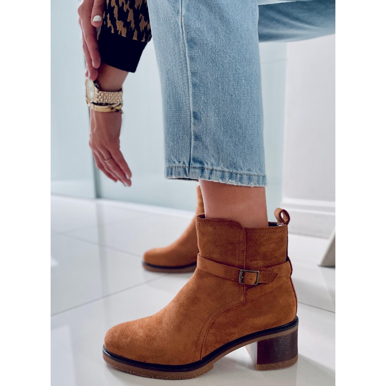 BM Botki na szerokim obcasie Aretha Camel brązowe 2