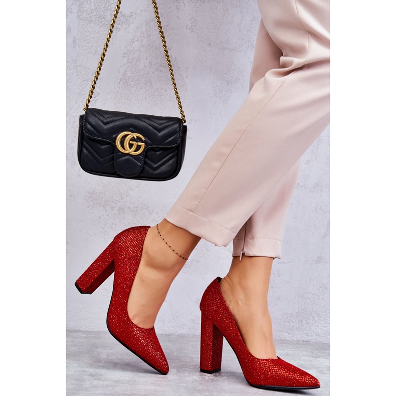 Błyszczące Czółenka Na Słupku Czerwone Elmira 2