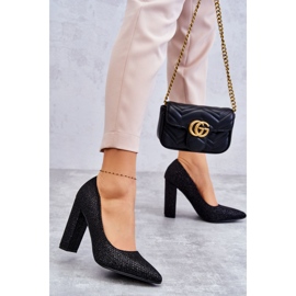 Błyszczące Czółenka Na Słupku Czarne Elmira 2