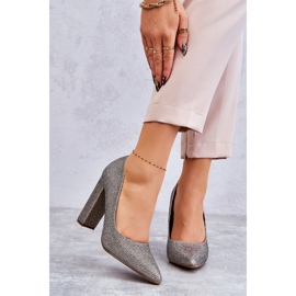 PA1 Błyszczące Czółenka Na Słupku Srebrno-Złote Elmira brązowe srebrny 1