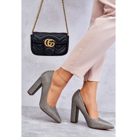 PA1 Błyszczące Czółenka Na Słupku Srebrno-Złote Elmira brązowe srebrny 2