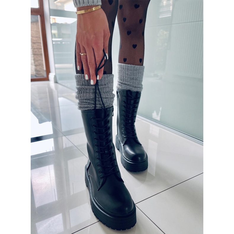 BM Botki sznurowane na wysokiej podeszwie Rage Black czarne 2