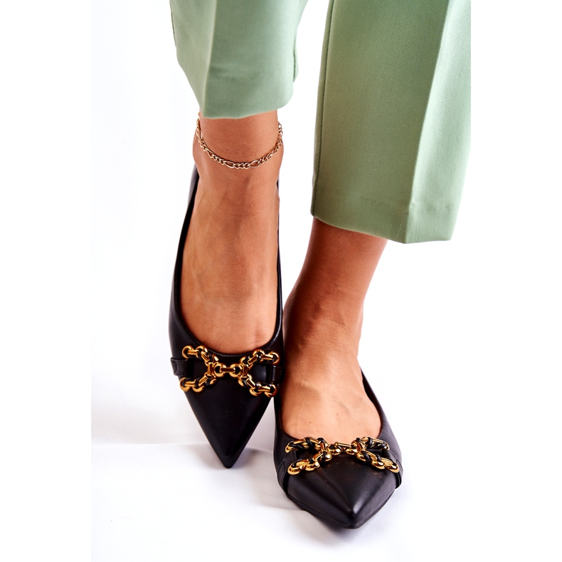 WS1 Damskie Baleriny W Szpic Z Ozdobą Czarne Carlos 5