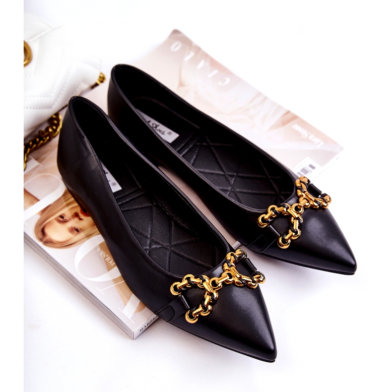 WS1 Damskie Baleriny W Szpic Z Ozdobą Czarne Carlos 4