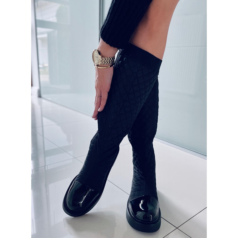 Oficerki pikowane eleganckie Coco Black czarne 2