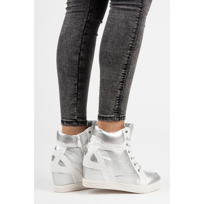 Vinceza Wiązane Botki Na Koturnie szare 2