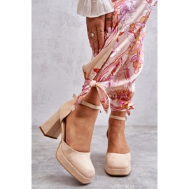 PS2 Zamszowe Czółenka Na Masywnym Obcasie I Platformie Beżowe Diame beżowy 1