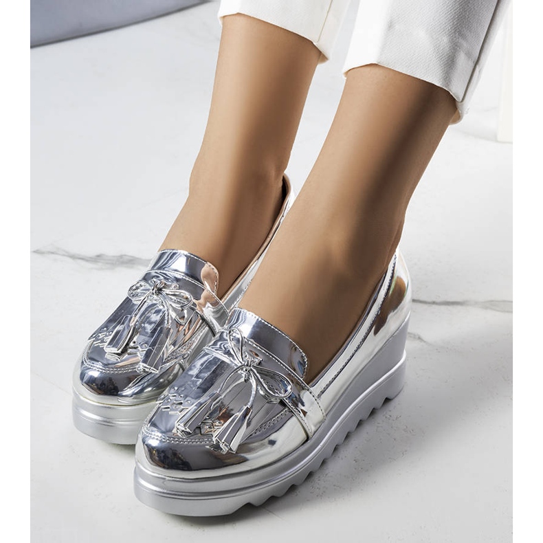 BM Srebrne półbuty na koturnie Cleo srebrny 1