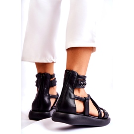 Skórzane Sandały Na Platformie Maciejka 05559-01 Czarne 2