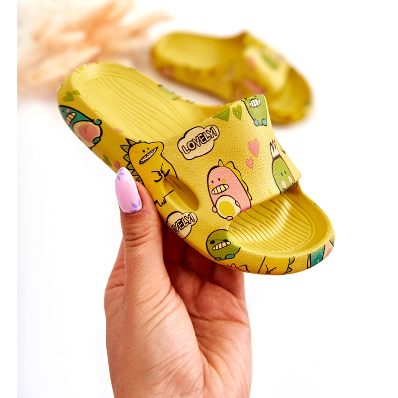WJ1 Lekkie Dziecięce Klapki Dinozaury Żółte Astro 1