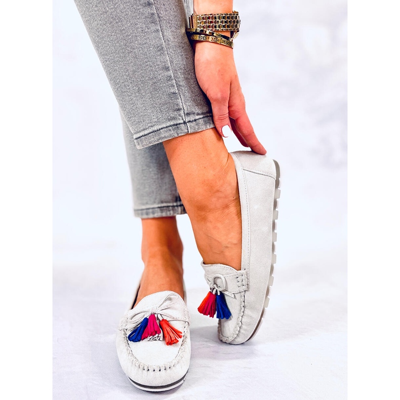 BM Mokasyny z frędzlami Tamla Grey szare 1