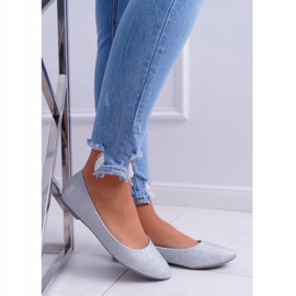 Baleriny Damskie Brokatowe Srebrne srebrny 3