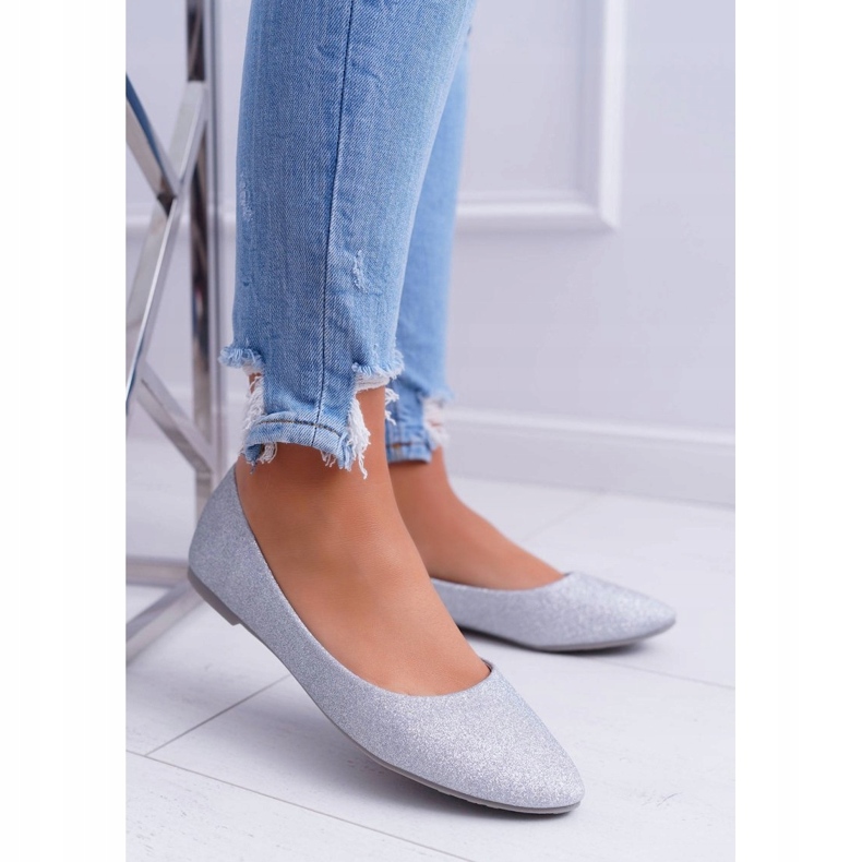 Baleriny Damskie Brokatowe Srebrne srebrny 1